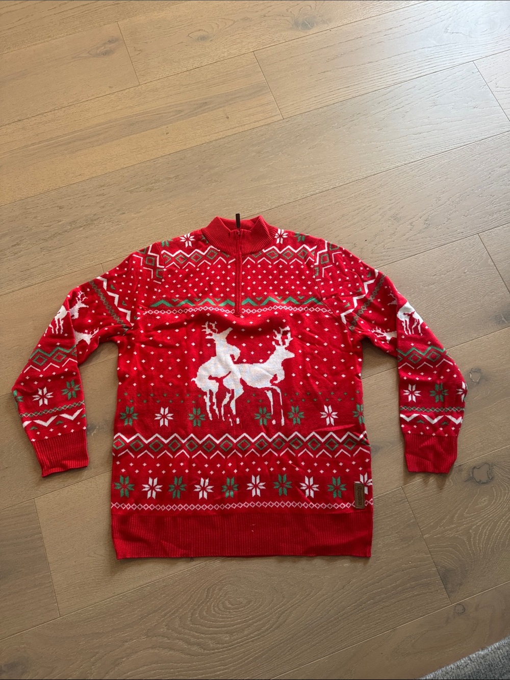 Tipsy Elves Red Zip-Up Reindeer Holiday Sweater